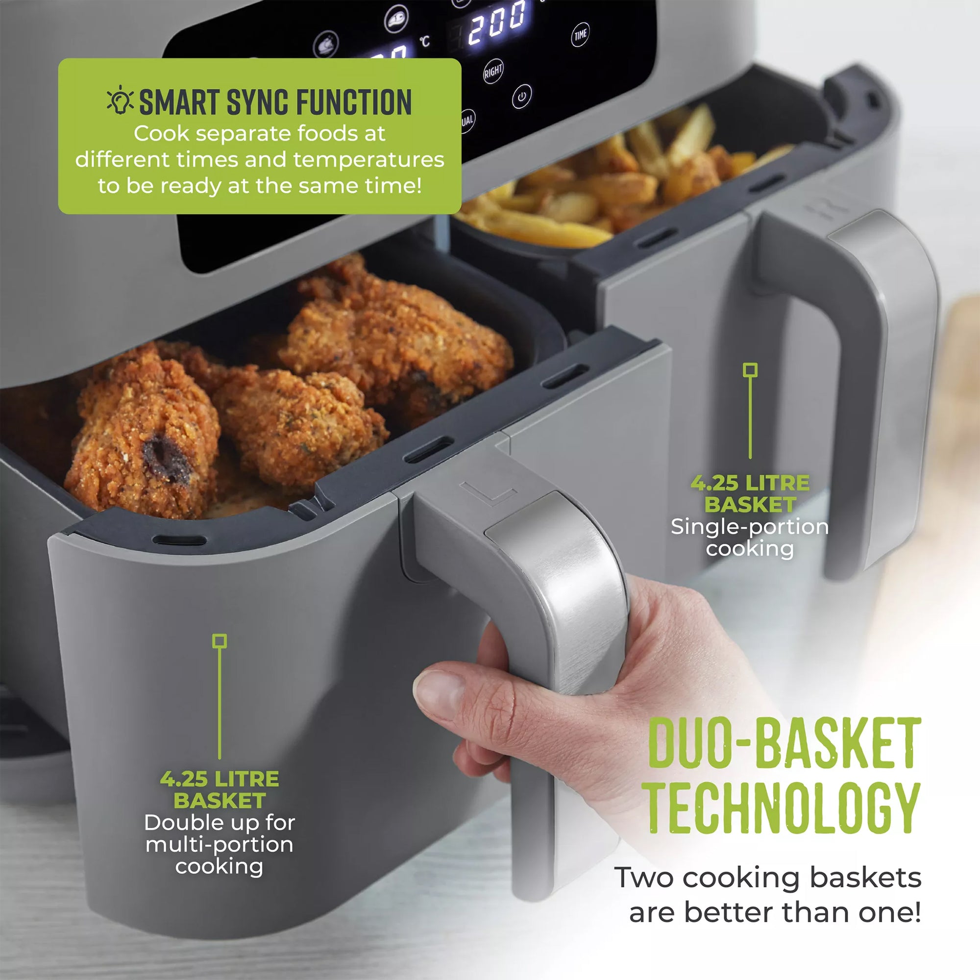 Tower Vortx 8.5 Litre Dual Basket Air Fryer in Grey – T17137CGRY