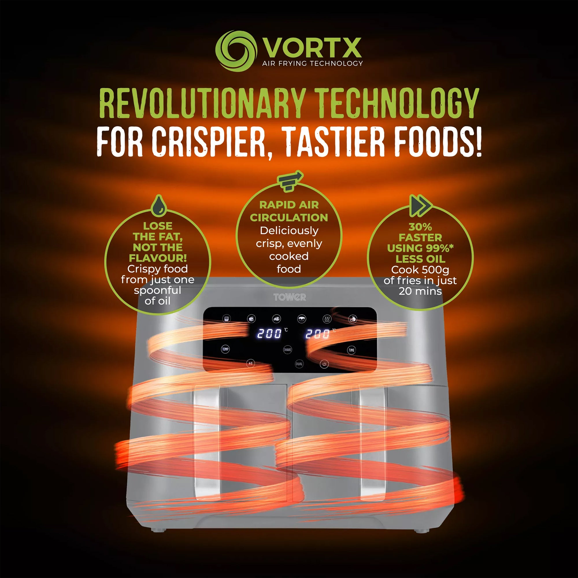 Tower Vortx 8.5 Litre Dual Basket Air Fryer in Grey – T17137CGRY