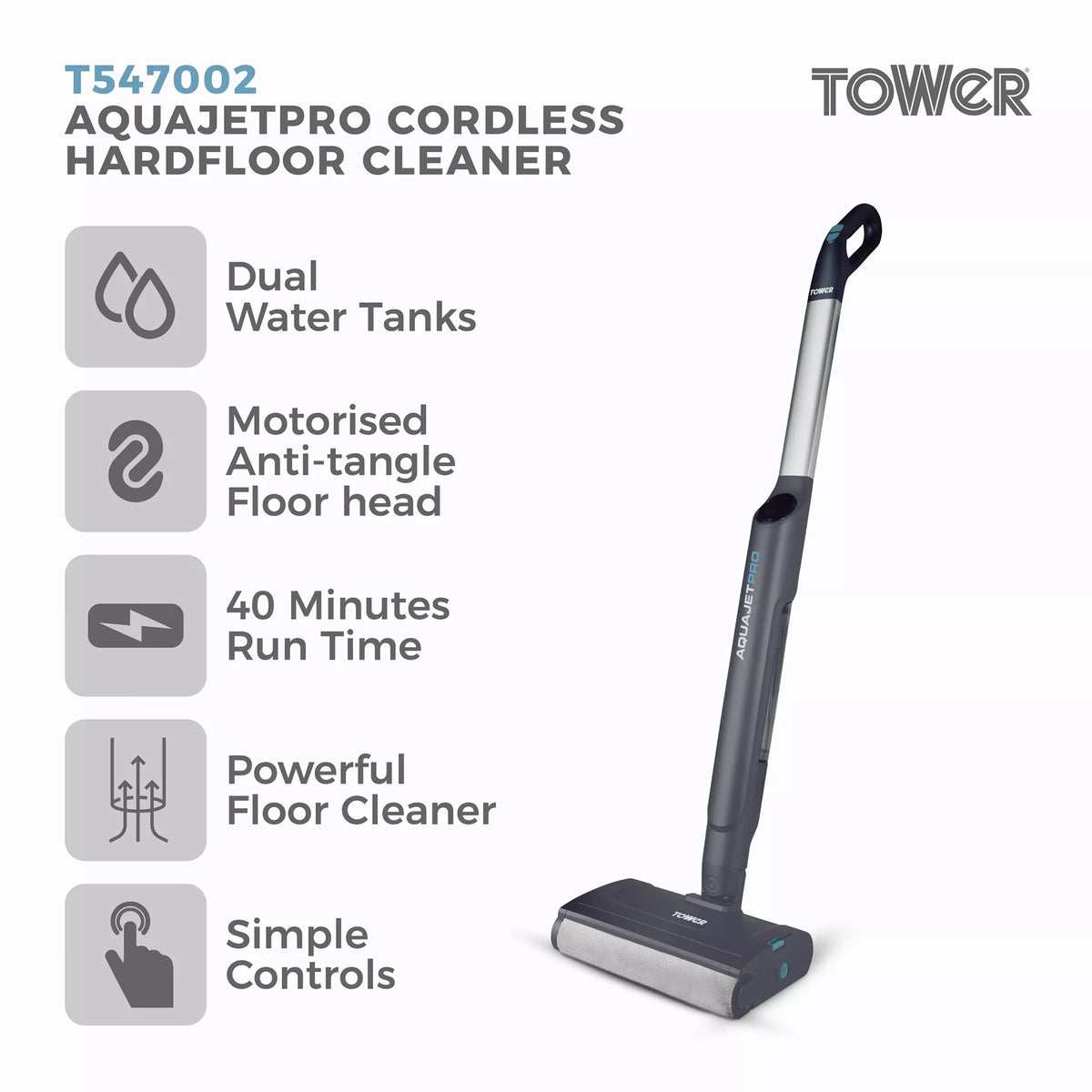 Tower AquajetPro Cordless Hard Floor Cleaner - Titanium - T547002