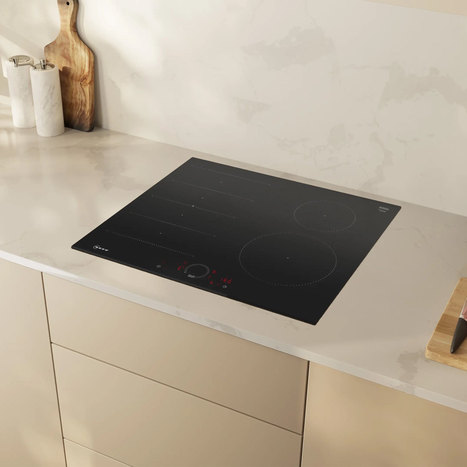 Neff T66FHE4L0 60cm 4 Zone Built-in Electric Induction Hob, Touch Control & CombiZone, Black Glass