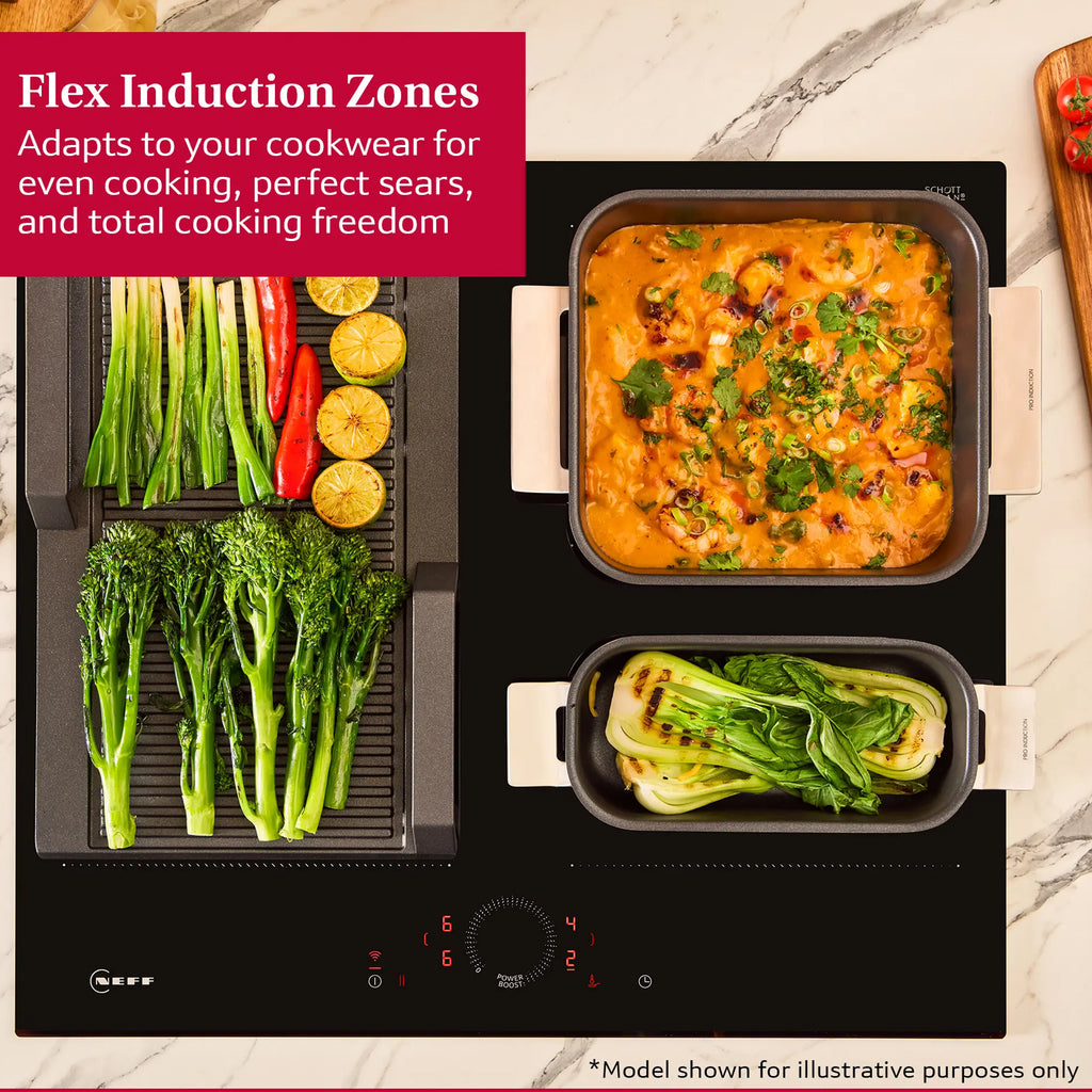 Neff T66FHE4L0 60cm 4 Zone Built-in Electric Induction Hob, Touch Control & CombiZone, Black Glass