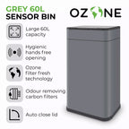 Tower 60 Litre Ozone Sensor Bin in Grey - T938023GRY