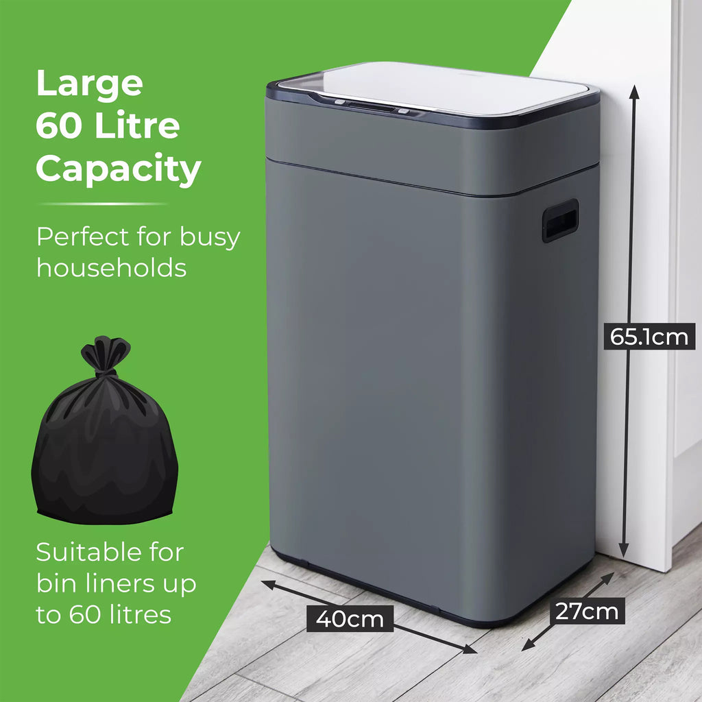 Tower 60 Litre Ozone Sensor Bin in Grey - T938023GRY