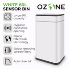 Tower 60 Litre Ozone Sensor Bin in White - T938023WHT