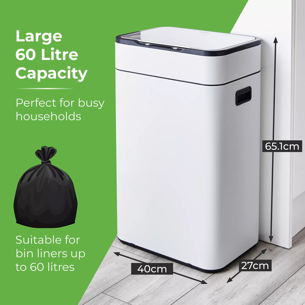Tower 60 Litre Ozone Sensor Bin in White - T938023WHT