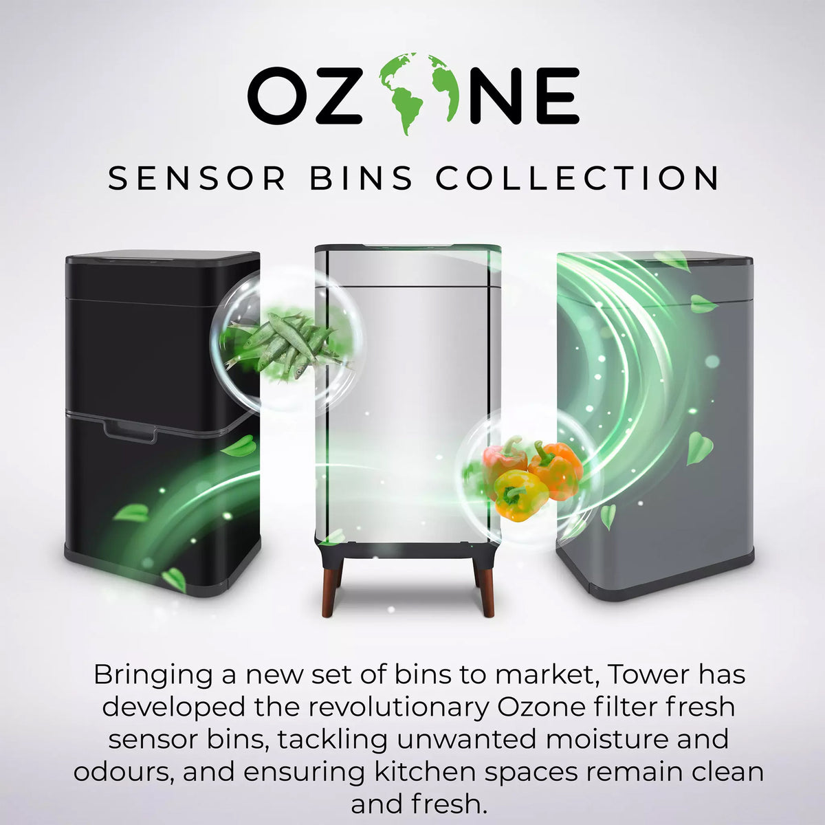 Tower 60 Litre Ozone Sensor Bin in White - T938023WHT