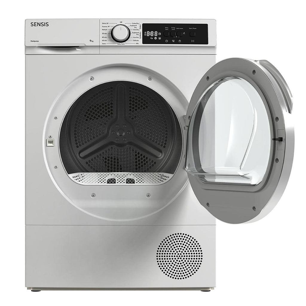 Sensis TDHF019A2W 9kg, Sensor Dry, Freestanding Heat Pump Tumble Dryer, White