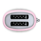 Pink and silver toaster on a white background