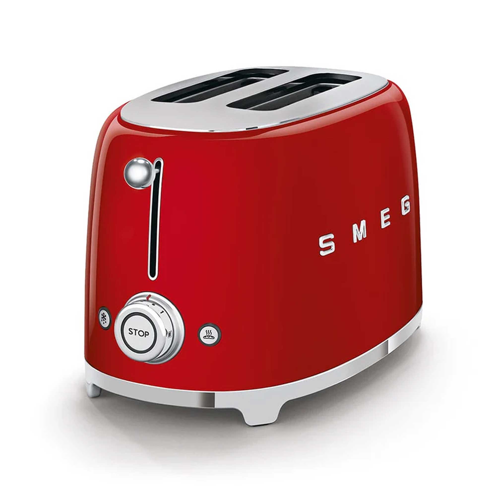 Red Smeg toaster on a white background