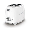 White toaster with chrome accents on a white background
