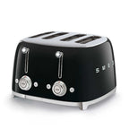 Black Smeg toaster with silver accents on a white background