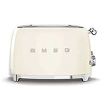 Cream-colored toaster with 'SMEG' branding on a white background