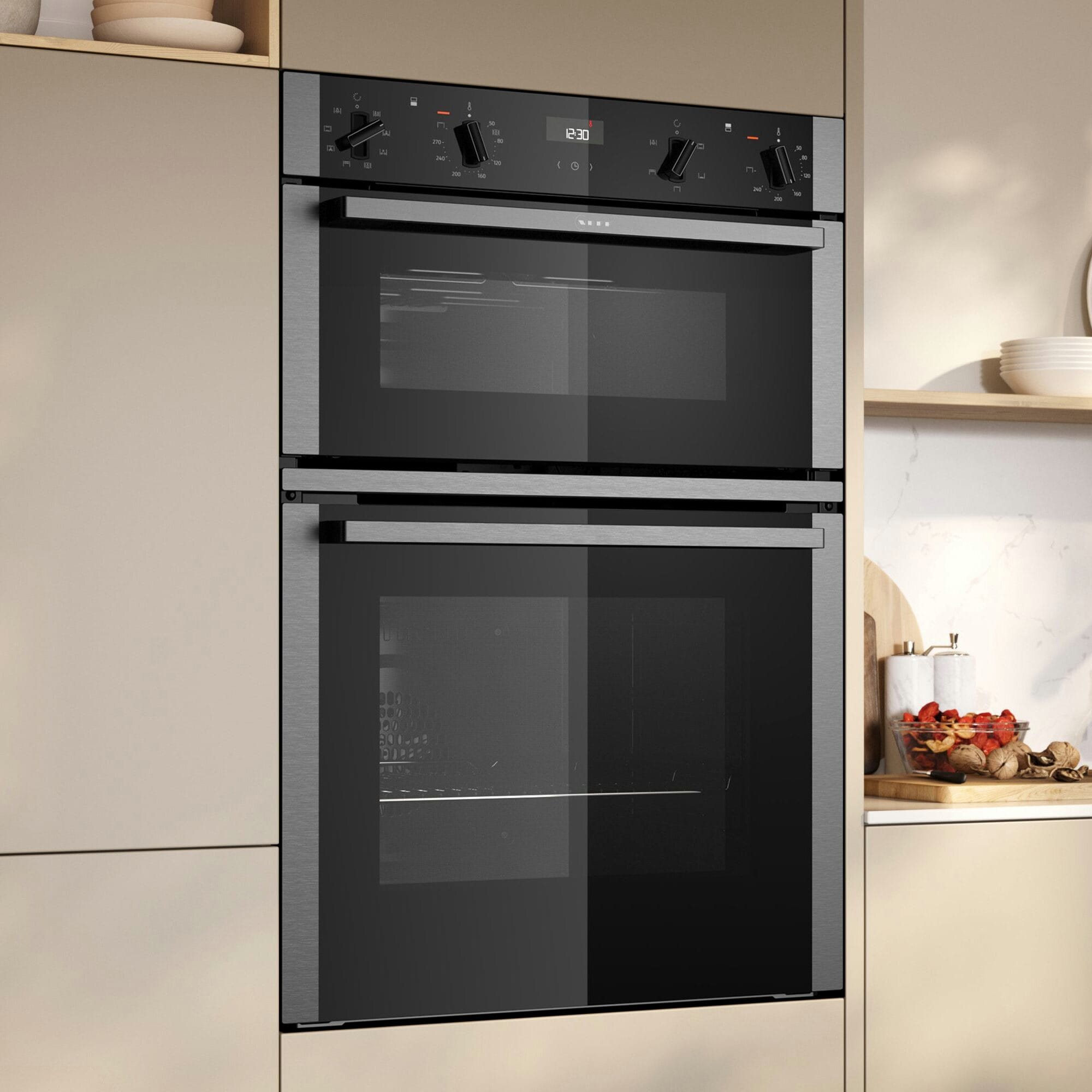 Neff U1ACE2AN3B Built in Electric Double Oven, 89cm High, Main Oven Multifunction, Top Oven Grill & Convention, EasyClean, Stainless Steel