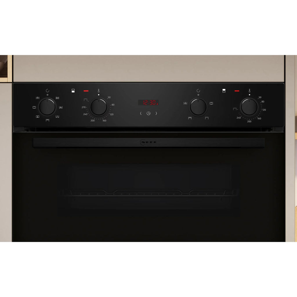Neff U1DCC0AK3B Built in Electric Double Oven, 89cm High, Main Oven Multifunction, Top Oven Grill & Convention, EasyClean, Black