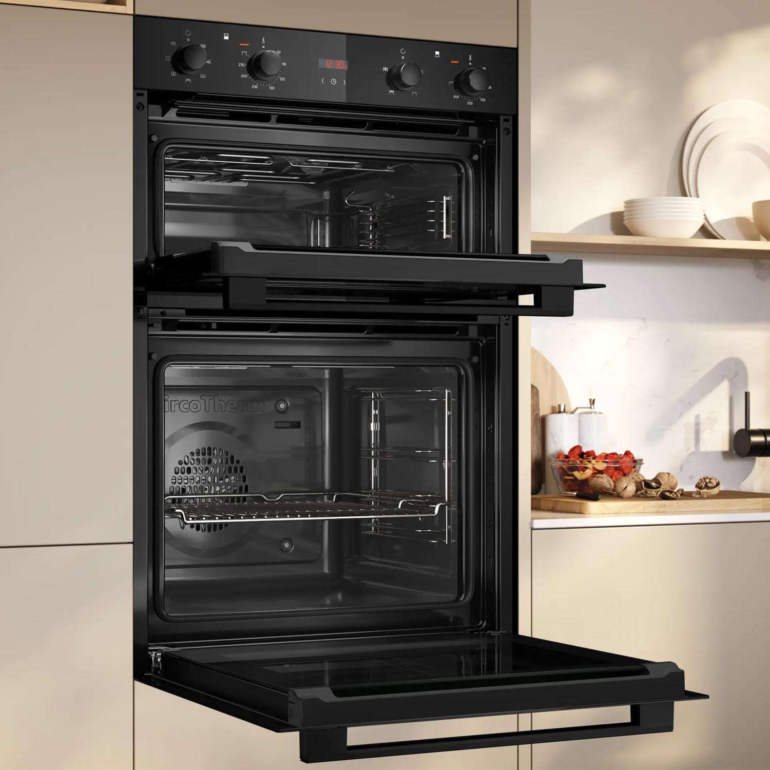 Neff U1DCC0AK3B Built in Electric Double Oven, 89cm High, Main Oven Multifunction, Top Oven Grill & Convention, EasyClean, Black
