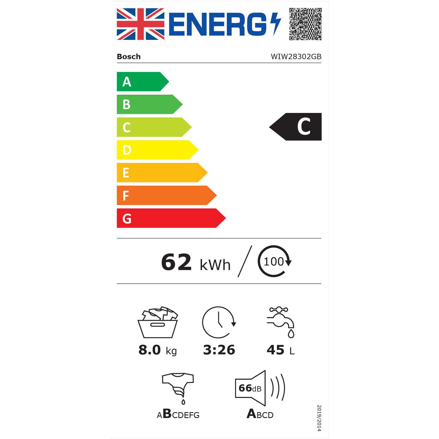 Bosch WIW28302GB 8kg, 1400 Spin, Integrated Washing Machine, White