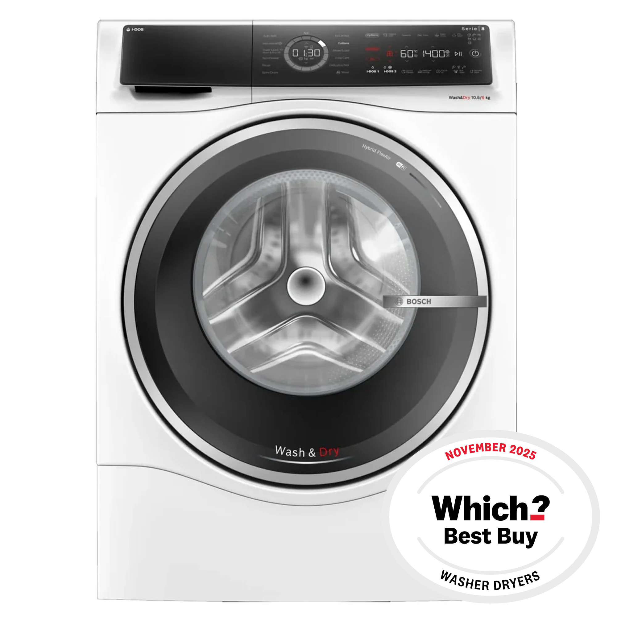 Bosch WNC25410GB 10kg Wash, 6kg Dry, 1400 Spin Freestanding Washer Dryer, White
