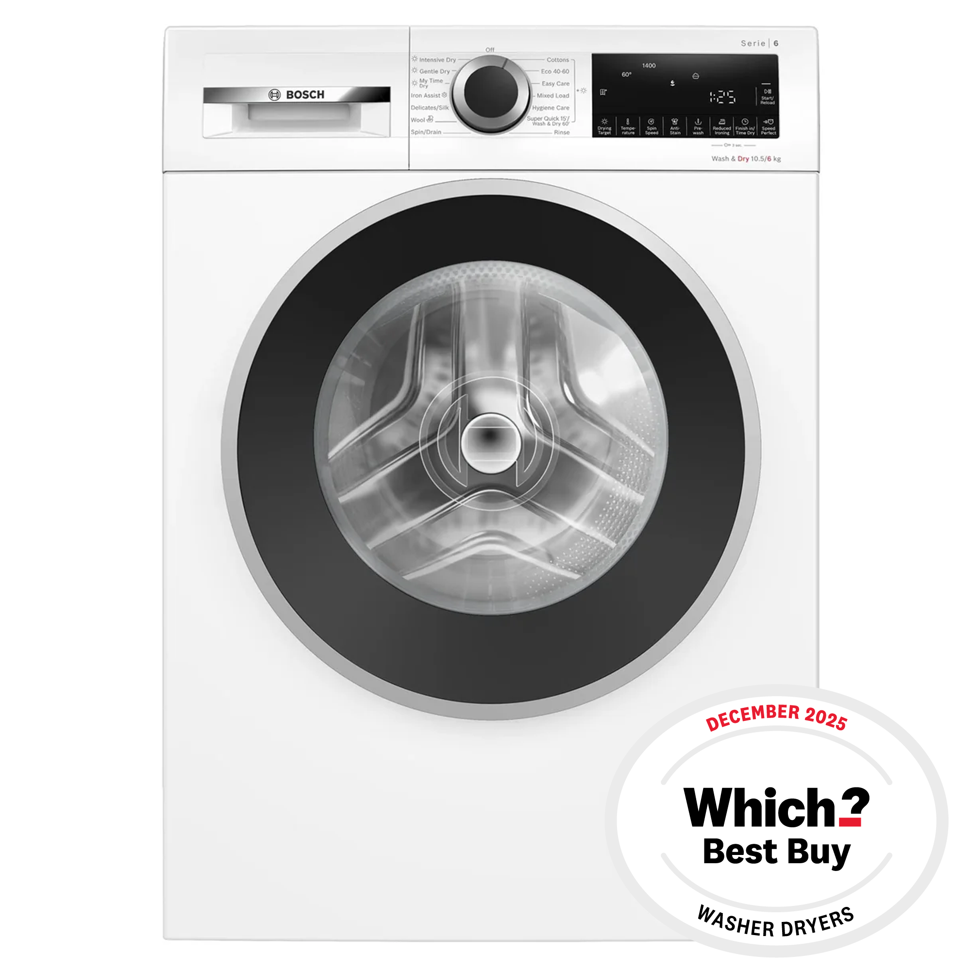 Bosch WNG25401GB 10.5kg wash, 6kg Dry, 1400 spin, Freestanding Washer Dryer, White