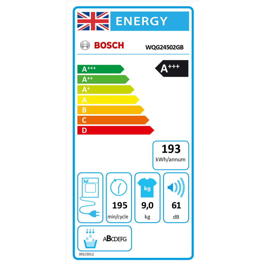 Bosch WQG24502GB 9kg, Sensor Dry, Freestanding Heat Pump Tumble Dryer, White
