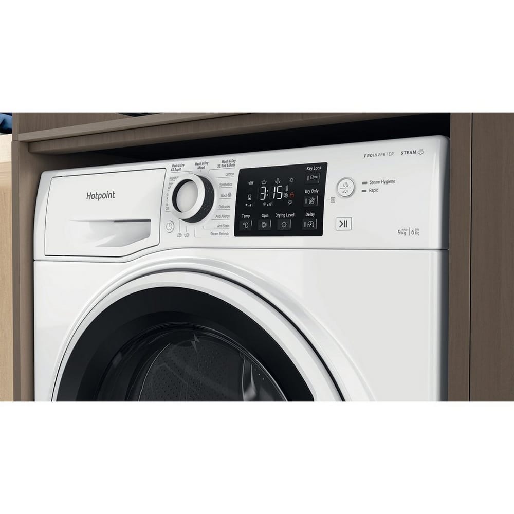 Hotpoint NDBE9635WUK 9kg Wash, 6kg Dry, 1400 Spin, Freestanding Washer Dryer, White image 8