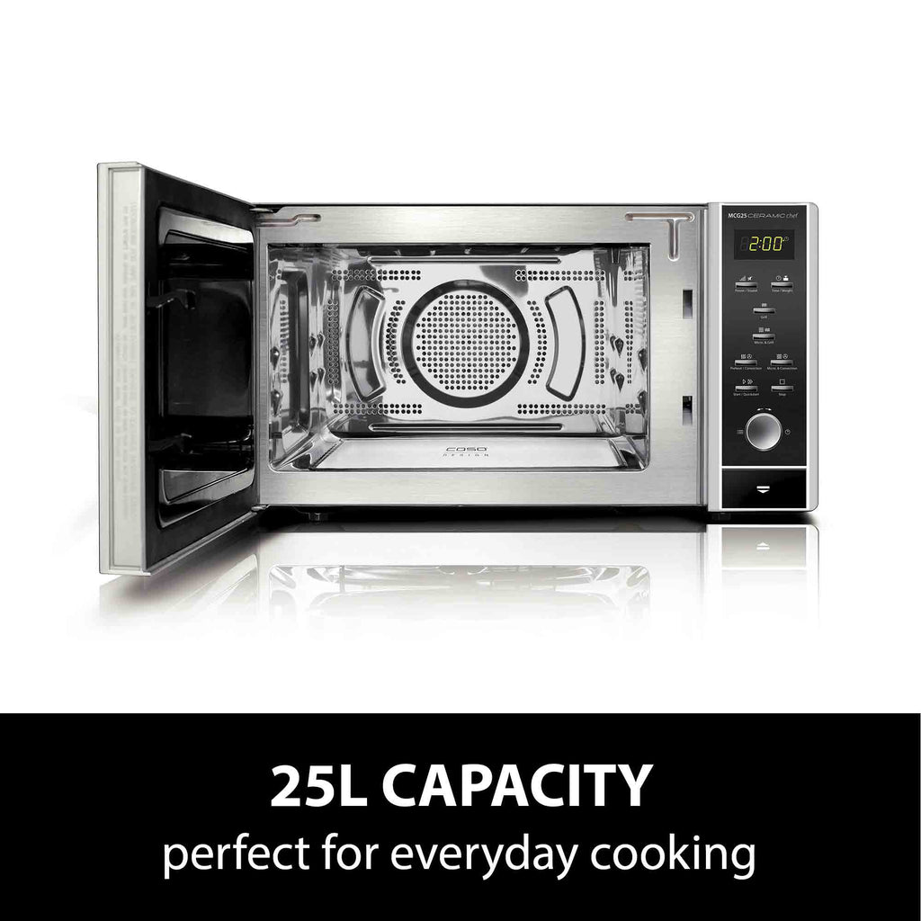 Caso Design MCG25 Ceramic Chef 25 Litre Microwave in Silver with Black Glass - 03351 image 2