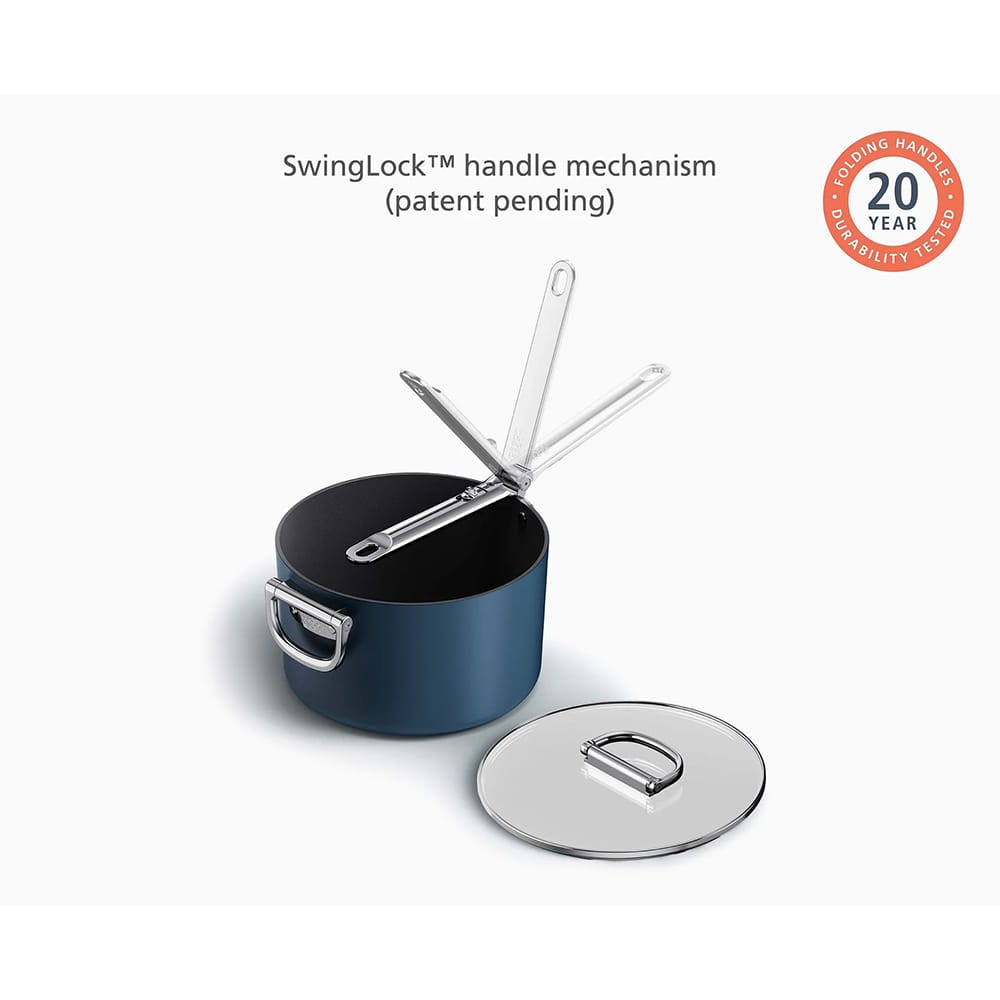 Joseph Joseph Space Folding Handle Ceramic Non-stick 23cm Blue Saucepan & Lid - 45039 image 4