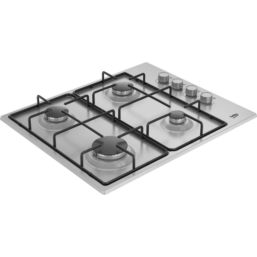 Beko CIHYG21SX 60cm 4 Burner Built-In Gas Hob with Rotary Control, Stainless Steel with Enamel Pan Supports image 1