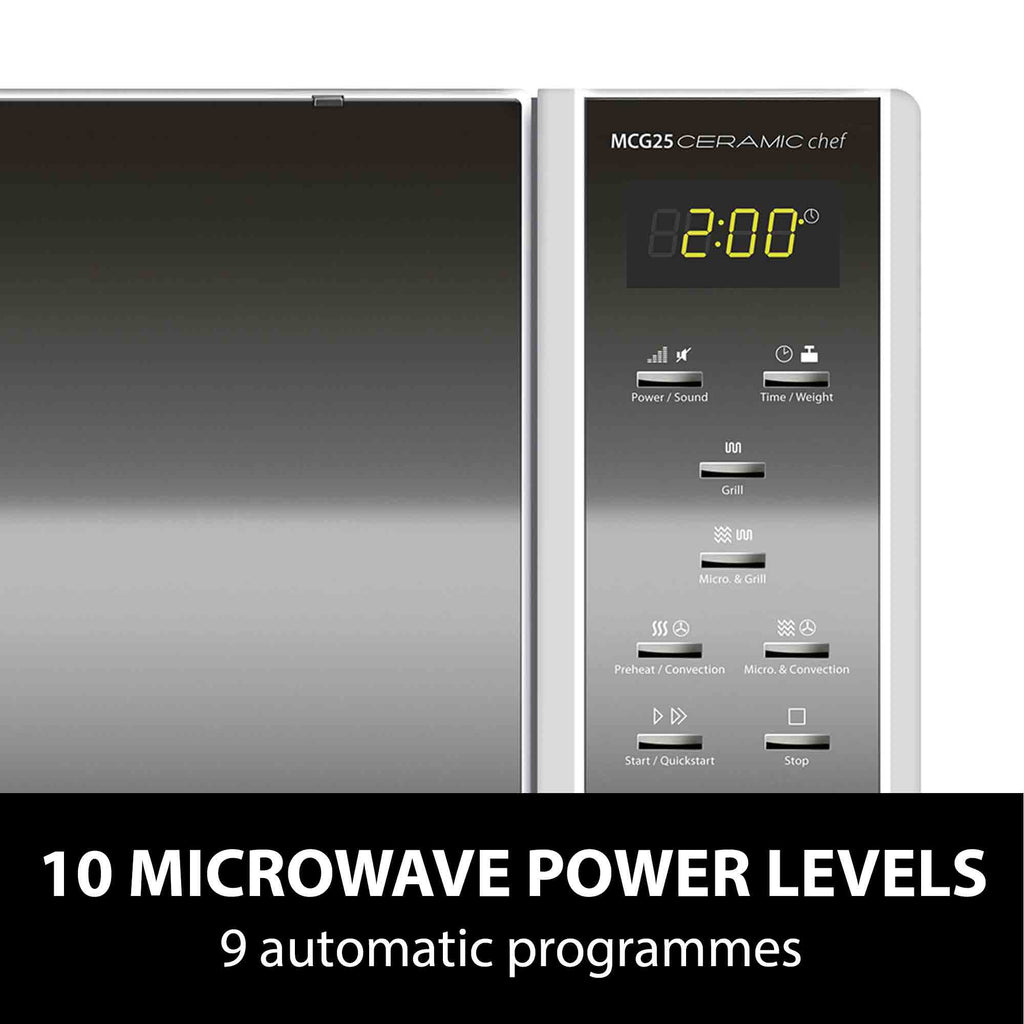 Caso Design MCG25 Ceramic Chef 25 Litre Microwave in Silver with Black Glass - 03351 image 1