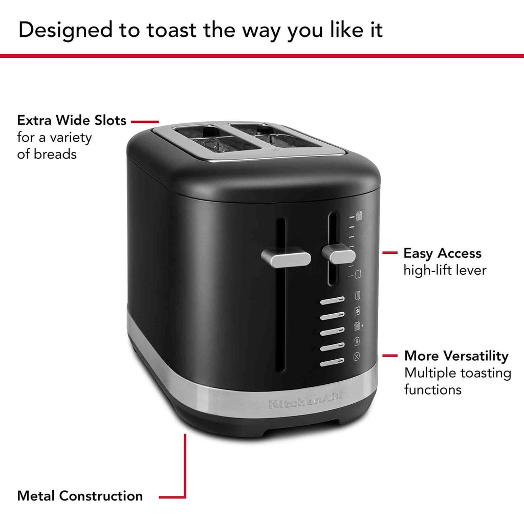 KitchenAid Manual Control 2 Slot Toaster in Matte Black 5KMT2109BBM image 4
