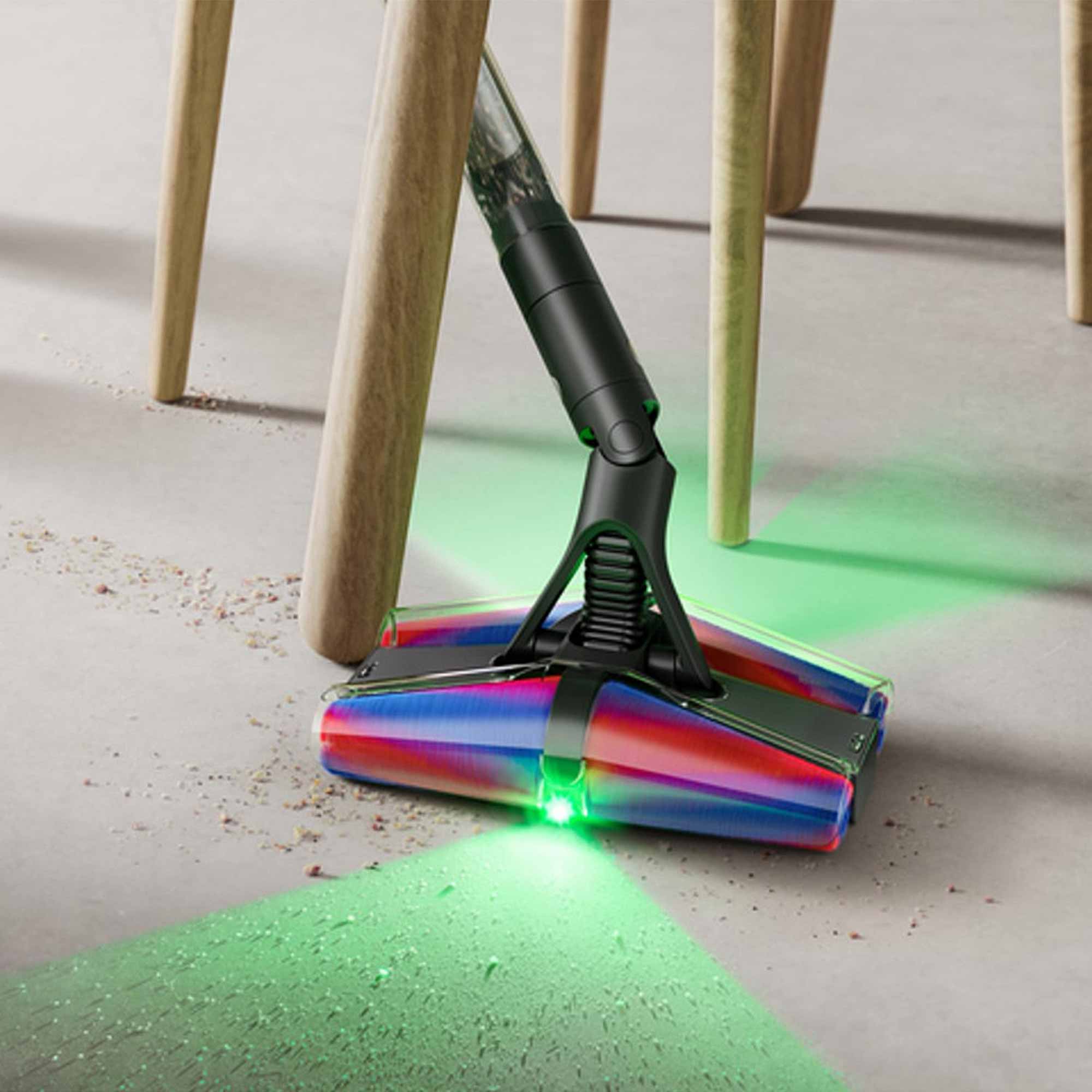 Easy movement with the Dyson PencilVac around chair legs and removing dust.