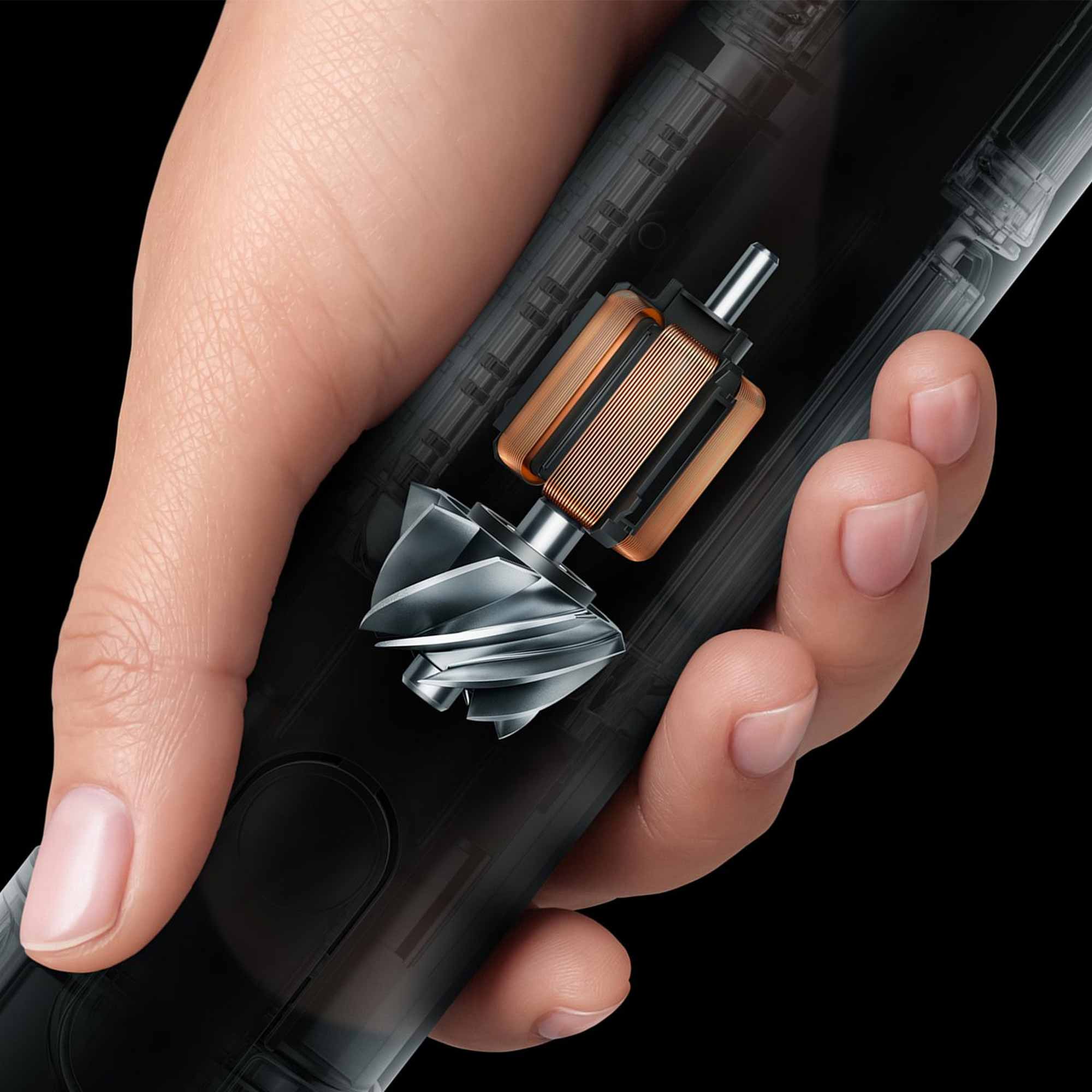 Small, lightweight motor within the handle to provide powerful suction.