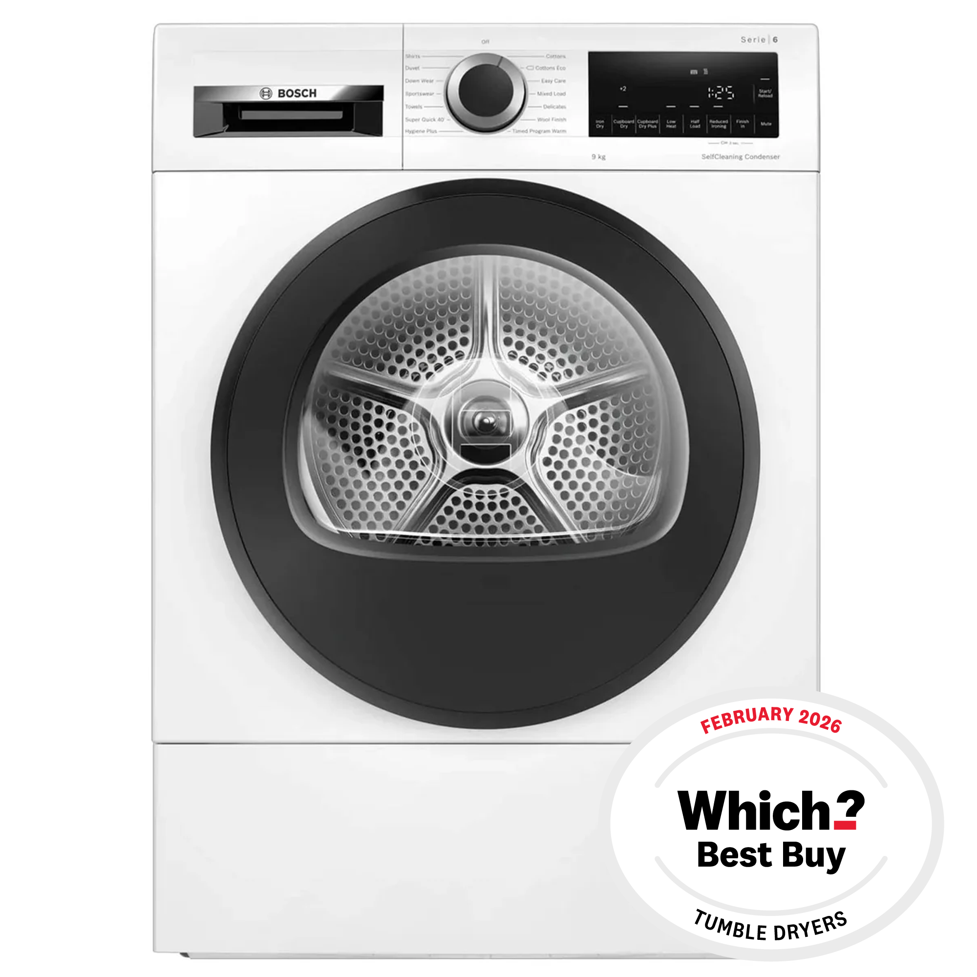 Bosch WQG24502GB 9kg, Sensor Dry, Freestanding Heat Pump Tumble Dryer, White