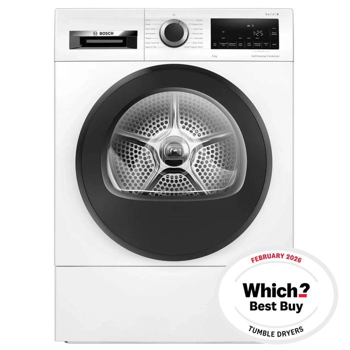 Bosch WQG24502GB 9kg, Sensor Dry, Freestanding Heat Pump Tumble Dryer, White